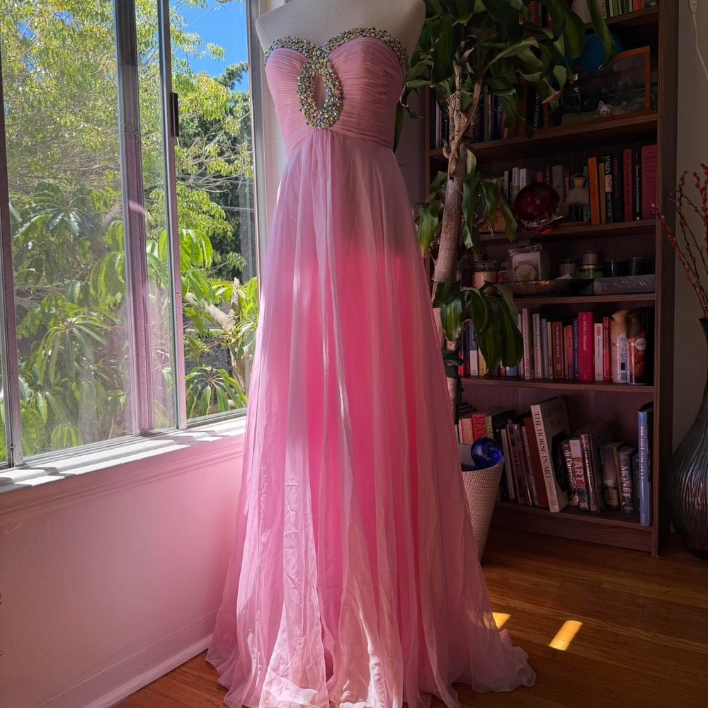 Sherri Hill Pink Rhinestone Sequin Strapless Prom Dress Size 4 Formal Gown